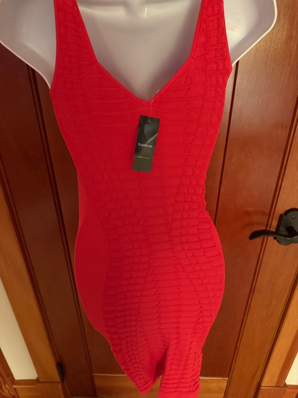 bebe Red Textured Midi Dress - Picture 2 of 3